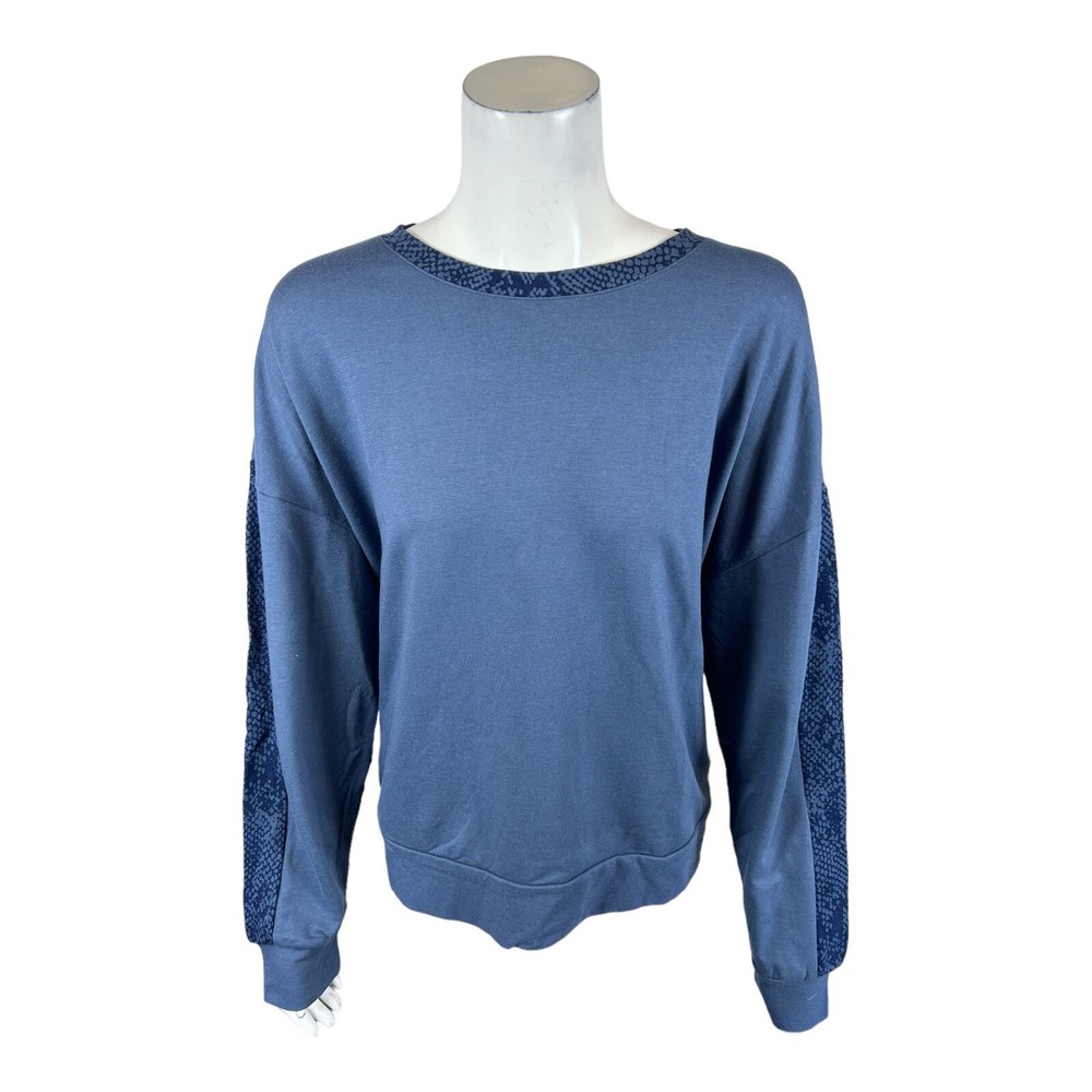 AnyBody Cozy Knit French Terry Animal Print Sweatshirt Medium Indigo Large Size